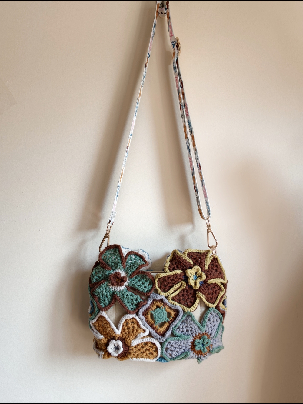 Handcrafted Multicolor Floral Crochet Crossbody Bag, Handmade Boho Tote Bag